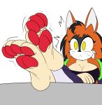  4_toes barefoot big_feet crossed_legs feet felid foot_fetish foot_focus furniture hi_res lion looking_at_viewer mammal pantherine pawpads paws table teasing toes yellow_eyes 