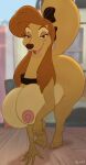  absurd_res accessory barefoot big_breasts big_butt breasts butt canid canine canis collar digital_media_(artwork) disney dixie_(fath) domestic_dog feet female feral fingers fox_and_the_hound fur hair hair_accessory hi_res looking_at_viewer mammal nipples nude open_mouth ribbons simple_background smile smiling_at_viewer solo toes venjiiart 