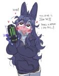  &lt;3 2022 anthro beverage beverage_can blush bodily_fluids canid canine canis clothed clothing cute_fangs dialogue digital_media_(artwork) dolphin_shorts embarrassed english_text female female_anthro fur hair holding_beverage holding_object hoodie long_hair mammal mini_(puppy_in_space) monster_energy open_mouth puppy_in_space solo suggestive sweat sweatdrop talking_to_viewer text tongue topwear wolf 