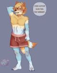  absurd_res anthro blonde_hair bluey_(series) blush bottomwear canid canine canis claws clothing domestic_dog dtfrisk345 genitals hair hi_res looking_at_viewer male mammal penis radley_heeler shorts solo teeth warm 