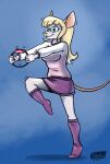  2021 action_pose amy_mitchell anthro blonde_hair bottomwear breasts clothed clothing eyewear female footwear glasses hair hi_res mammal mouse murid murine nintendo pink_nose pose ring_fit_adventure rodent shieltar shirt skirt socks solo tail topwear white_hair 