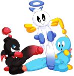 anthro balls big_balls big_penis black_body black_eyes black_sclera blue_body blue_sclera chao_(sonic) dark_chao denizen1414 erection exclamation_point foreskin genitals gloves_(marking) group half-closed_eyes halo hero_chao hi_res huge_balls huge_penis hyper hyper_genitalia hyper_penis leg_markings male male/male markings narrowed_eyes nude open_mouth partially_retracted_foreskin penis sega smile socks_(marking) sonic_the_hedgehog_(series) trio white_body white_eyes wings 