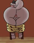  anthro big_butt butt canid canine canis clothed clothing doggo_(undertale) domestic_dog fur genitals huge_butt legwear male mammal open_mouth sbeve_wagon shirt simple_background solo tank_top thick_thighs topwear undertale undertale_(series) white_body white_fur 