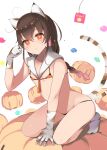  1girl animal_ears bikini blush braid brown_hair cat_ears cat_tail collarbone flat_chest gloves kantai_collection long_hair micro_bikini open_mouth orange_bikini orange_eyes pumpkin shin_(new) simple_background single_braid socks solo souya_(kancolle) swimsuit tail white_background white_gloves white_socks 