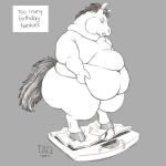  1:1 2021 absurd_res ambiguous_gender angry anthro belly belly_overhang big_belly dragontzin english_text equid equine grey_background hi_res holding_belly horse mammal monochrome morbidly_obese morbidly_obese_ambiguous morbidly_obese_anthro neck_rolls obese obese_ambiguous obese_anthro overweight overweight_ambiguous overweight_anthro simple_background solo text weight_gain 