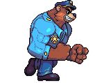  2023 animated anthro bear bottomwear brok_the_investigator brown_body brown_fur clothing fur hat headgear headwear humanoid_hands male mammal muscular muscular_male omegachaino pants police police_badge police_hat police_officer police_uniform r.j._(brok_the_investigator) shirt simple_background solo topwear uniform white_background 