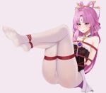  1girl arms_behind_back bare_shoulders bdsm bondage bound bound_ankles bound_arms bound_legs bound_thighs bound_torso bow-shaped_hair bubblekong dress forehead_jewel fu_xuan_(honkai:_star_rail) hair_ornament hair_rings hair_stick highres honkai:_star_rail honkai_(series) long_hair low_twintails open_mouth pantyhose parted_bangs pink_eyes pink_hair pink_tassel red_rope restrained rope shibari shibari_over_clothes solo tassel tassel_hair_ornament twintails very_long_hair white_pantyhose 