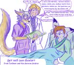  2023 anthro azee_(links) belt bonding canid canine canis collar colored cyote doctor farfener female fur get_well_soon_card hair happy hi_res howlart human insane links luke_(links) male mammal nurse protective rune shiyan sibling sister slave text the_farfener tired windhill_(links) wolf 