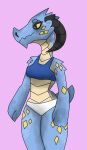  2020 anthro biped black_eyes black_horn blue_body blue_clothing blue_scales blue_tail breasts clothing curled_horn dragon dragonborn_(dnd) dungeons_and_dragons eyelashes eyeshadow female hasbro horn makeup markings maya_(squablodecomplash) multicolored_body multicolored_scales scale_markings scales scalie solo squablodecomplash tail tan_body tan_scales topwear two_tone_body two_tone_scales underwear white_clothing wizards_of_the_coast yellow_body yellow_scales yellow_sclera 