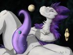  2023 4:3 animal_genitalia anthro arms_crossed_under_breasts digital_media_(artwork) dinosaur dromaeosaurid erection genital_slit genitals giga hi_res jupiter_(planet) lambda_(magpi) macro magpi male moon nonbinary_(lore) penis planet planet_earth purple_penis reptile saturn_(planet) scalie slit solo starry_fur tapering_penis theropod utahraptor 