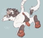  &lt;3 anthro anus arm_tuft backsack balls birdpaw_(artist) blep bodily_fluids breath brown_balls brown_ears brown_feet brown_hair brown_mane brown_markings digitigrade dripping fangs feathers felid fur fur_markings genital_fluids genitals glans green_background hair hi_res hindpaw leg_tuft lying male mammal mane markings mastectomy_scar on_front pawpads paws penis penis_backwards precum precum_drip raised_tail rear_view red_anus red_eyes red_glans red_pawpads red_penis red_scar saber-toothed_tiger sabertooth_(anatomy) scar simple_background smile solo tail tail_markings tail_tuft tan_body tan_feathers tan_markings teeth three-quarter_view tongue tongue_out trans_(lore) trans_man_(lore) tuft white_body white_fur yellow_fangs yellow_sclera 