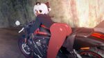  3d_(artwork) ambiguous_gender ayrie ayrie~ big_butt bow_ribbon butt clothed clothing demon digital_media_(artwork) fan_character freckles_on_butt girly helluva_boss hi_res hoodie horn humanoid imp male motorcycle partially_clothed solo topwear vehicle yellow_eyes 