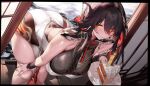  1girl anniversary ass bare_shoulders bent_over black_hair breasts cake cake_slice candle character_request closed_mouth copyright_request food highres holding holding_plate large_breasts long_hair plate smile solo xiaoluo_xl yellow_eyes 