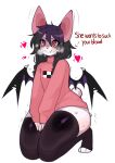  anthro bat bat_wings big_ears black_hair bodily_fluids clothed clothing cute_fangs female fredek666 front_view fur hair hi_res kneeling legwear mammal membrane_(anatomy) membranous_wings simple_background small_wings smile solo stockings sweat sweatdrop sweater thick_thighs thigh_highs topwear turtleneck white_body white_fur wings 