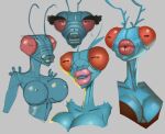  2023 antennae_(anatomy) anthro arthropod authorialnoice big_breasts big_eyes black_eyelashes black_pupils blue_body blue_breasts blue_lips blue_nipples breasts clothed clothing colored_sketch compound_eyes digital_drawing_(artwork) digital_media_(artwork) eyelashes female female_anthro glistening glistening_breasts glistening_eyes glistening_lips grey_background group hi_res image_comics insect invincible_(comics) invincible_(tv_series) lips long_neck looking_at_viewer nipples open_mouth pink_lips pupils red_eyes simple_background sketch smile smiling_at_viewer thick_eyelashes thick_lips thraxan topless topless_anthro topless_female topwear unusual_pupils what_has_science_done where_is_your_god_now 