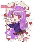  151moneco 1girl animal_ears black_skirt blazer blush brown_footwear collared_shirt commentary full_body heart highres jacket long_hair long_sleeves looking_at_viewer necktie open_mouth pleated_skirt purple_hair purple_jacket rabbit_ears red_eyes red_necktie reisen_udongein_inaba shirt shoes skirt smile solo symbol-only_commentary thighhighs touhou white_shirt white_thighhighs 