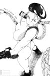  1girl antenna_hair ass beret braid breasts cammy_white closed_mouth english_text from_above gauntlets greyscale hat highres large_breasts lineart long_hair monochrome scar scar_on_cheek scar_on_face solo standing street_fighter twin_braids unitard very_long_hair wandzardeen 