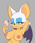  bat_wings big_breasts breasts cellphone curvy_figure female hi_res holding_object holding_phone membrane_(anatomy) membranous_wings mirror_selfie nude phone rouge_the_bat sega selfie solo sonic_the_hedgehog_(series) taking_picture voluptuous wings 