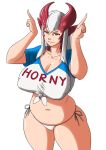  :3 animal_humanoid big_breasts breasts cleavage clothed clothing collarbone curvy_figure devil_horns_(gesture) dragon dragon_humanoid english_text female gesture glistening glistening_body hair hi_res high-angle_view horn humanoid long_hair looking_at_viewer monster_girl_(genre) navel nipple_outline panties portrait pupils randomtanstudio red_ears red_horn ryu_(randomtanstudio) shirt side-tie_panties slightly_chubby slit_pupils smile solo standing text text_on_clothing thick_thighs three-quarter_portrait tied_shirt topwear underwear white_clothing white_hair white_panties white_shirt white_topwear white_underwear wide_hips yellow_eyes 