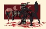  andr0nap animal animalization blood blood_splatter cross gun highres nicholas_d._wolfwood no_humans red_background smoke smoking_gun trigun trigun_stampede weapon white_background wolf 