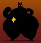  2023 absurd_res anthro biped digital_media_(artwork) domestic_cat featureless_chest featureless_crotch felid feline felis hi_res huge_belly huge_thighs hyper hyper_hips hyper_thighs looking_at_viewer male mammal noirbutt nude simple_background solo standing thick_thighs wide_hips 