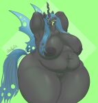  1:1 absurd_res anthro arthropod belly big_belly big_breasts breasts changeling colored digital_media_(artwork) female friendship_is_magic hands_behind_back hands_behind_head hasbro hi_res huge_breasts my_little_pony navel overweight overweight_female queen_chrysalis_(mlp) shaded shell-oz solo 
