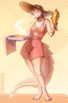  anthro breasts cleavage clothed clothing dessert dragon eyes_closed female food hair hat headgear headwear hi_res horn ice_cream nebanan pizza scalie simple_background smile solo spade_tail tail wingless_dragon 