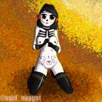  1girl absurdres artist_request black_hair bodypaint calavera completely_nude dia_de_muertos full_body highres kneeling looking_at_viewer navel nipples non-web_source nude pussy uncensored 
