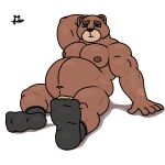  alanottaviano anthro barazoku bear belly brown_bear brown_body brown_fur clothing footwear footwear_only fur grizzly_bear hi_res male mammal mostly_nude musclegut muscular muscular_male overweight overweight_male socks socks_only solo ursine 
