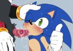  anthro biped blush bodily_fluids censored duo genitals gesture hand_on_head looking_at_viewer majin_secretk male male/male mosaic_censorship oral penis pubes saliva saliva_on_penis sega shadow_the_hedgehog sonic_the_hedgehog sonic_the_hedgehog_(series) thumbs_up 