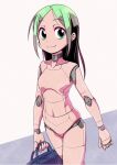  1girl android aqua_eyes bag breasts green_hair holding holding_bag joints long_hair looking_at_viewer navel nude original parted_bangs robot_joints small_breasts smile solo tommy_region 