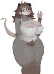 anthro areola areola_slip big_breasts bottomless bra bra_only breasts brown_hair clairemilk clothed clothing didelphid female fur genitals gesture green_eyes grey_body grey_fur hair hi_res huge_breasts mammal marsupial mature_female nipple_outline pubes pussy solo standing thick_thighs translucent translucent_clothing underwear underwear_only virginia_opossum waving 