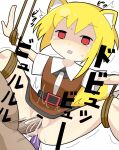  1boy 1girl animal_ears asymmetrical_hair bar_censor belt black_belt black_bow black_bowtie blonde_hair bound bound_legs bow bowtie brown_dress censored clenched_teeth collared_shirt commentary_request cookie_(touhou) cowboy_shot crying crying_with_eyes_open cum cum_in_pussy cum_overflow dress dutch_angle ejaculation flat_chest fox_ears fox_girl fox_tail hetero hospital_king medium_bangs medium_hair miramikaru_riran motion_lines open_mouth penis pinafore_dress pussy red_eyes rope sex shirt short_sleeves sidelocks simple_background sleeveless sleeveless_dress solo_focus tail tears teeth vaginal white_background 