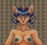  animal_crossing animal_humanoid ankha_(animal_crossing) anthro big_breasts blue_eyes blue_hair breasts cat_humanoid covering covering_breasts decorative_scarab digital_media_(artwork) domestic_cat egyptian egyptian_cat eyelashes eyeshadow felid felid_humanoid feline feline_humanoid felis female fur hair huge_breasts humanoid jewelry lipstick looking_at_viewer makeup mammal mammal_humanoid nintendo selem997 solo solo_focus yellow_body yellow_fur 