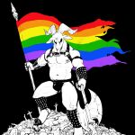  2023 absurd_res anklet anthro artbyyellowdog axe biceps black_background bone bovid bracelet bulge caprine caprine_demon clothed clothing cross demon flag fur harness hi_res holding_flag holding_object holding_weapon hooves horn jewelry jockstrap legband lgbt_history_month lgbt_pride looking_at_viewer male mammal melee_weapon muscular muscular_anthro muscular_male navel nipple_piercing nipple_ring nipples pecs pentagram piercing pile pride_color_flag pride_colors rainbow_flag rainbow_pride_colors rainbow_pride_flag rainbow_symbol ring_piercing simple_background skull solo spiked_anklet spiked_bracelet spiked_legband spikes standing topless topless_anthro topless_male tuft underwear weapon 