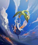  claws cloud day fire flygon flying garchomp highres no_humans outdoors pokemon pokemon_(creature) sky smoke two_pokemon 