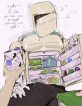  &lt;3 absurd_res animate_inanimate appliance belt bottomwear clothed clothing dialogue erection erection_under_clothing food fridge hi_res humanoid kitchen_appliance kogito lettuce machine male milk_carton not_furry pants pecs plant robot robot_humanoid solo topless vegetable 