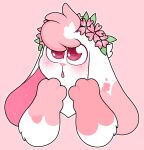  ambiguous_gender anthro blush cupid_(luvbunny) domestic_rabbit flower flower_crown fur hand_on_face headshot_portrait lagomorph leporid looking_up lop_rabbit luvbunny mammal oryctolagus pink_body pink_fur plant portrait rabbit white_body white_fur 