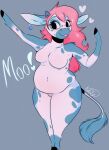  &lt;3 2023 anthro belly big_belly big_breasts black_eyelashes black_eyes black_hooves blep blue_body blue_ears blue_eyebrows blue_fur blue_horn blue_spots blue_tail blue_text bovid bovine breasts cattle dialogue ear_piercing ear_ring english_text eyebrows featureless_breasts featureless_crotch female fluffyfoxarts full-length_portrait fur grey_background hair head_turned hi_res hoof_hands hooves horn legs_together long_hair looking_aside mammal mooing multicolored_body multicolored_fur navel nude nude_anthro nude_female overweight overweight_anthro overweight_female piercing pink_hair pink_tongue portrait raised_arms ring_piercing rosie_(sweetvixenarts) signature simple_background snout solo spots spotted_body spotted_fur standing tail tail_tuft text tongue tongue_out tuft two_tone_body two_tone_fur two_tone_tail white_body white_fur white_inner_ear white_tail 
