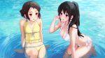  2girls artist_logo bare_shoulders bikini black_hair blush breasts brown_hair chitanda_eru cleavage day highres hyouka ibara_mayaka large_breasts long_hair looking_at_another mery_(yangmalgage) multiple_girls open_mouth outdoors purple_eyes short_hair sitting swimsuit water white_bikini 