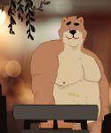  absurd_res animated barazoku bear bittercrittercafe breasts brown_bear buffmuffin_(doug_bakerman) cooking grizzly_bear hi_res humanoid kitchen lewd_face male mammal pecs slightly_chubby solo thick ursine 