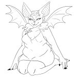  anthro bat bat_wings big_butt big_ears braided_hair butt chirp_(jellykinz) chubby_belly chubby_female clawed_fingers claws clothed clothing dress fangs female hair halterneck hi_res humanoid jellykinz line_art mammal membrane_(anatomy) membranous_wings pigtails short_tail slightly_chubby solo tail teeth thick_thighs tight_clothing toe_claws twin_braids wavy_hair wide_hips wings 