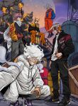  5boys alternate_costume artist_name bleach bleach:_the_thousand-year_blood_war blonde_hair cellphone crossover dragon_ball dragon_ball_super fairy_tail full_body grey_hair highres kensuke_creations kurosaki_ichigo looking_at_viewer monkey_d._luffy multiple_boys naruto naruto_(series) naruto_shippuuden natsu_dragneel one_piece orange_hair phone pink_hair selfie sitting smartphone smile son_goku spiked_hair uzumaki_naruto 