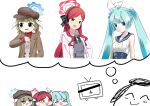  1boy 3girls ^_^ animal_ears aqua_hair arona&#039;s_sensei_doodle_(blue_archive) black_eyes black_hairband blue_archive blue_eyes blue_sailor_collar bow brown_hair brown_jacket cabbie_hat cal_minutes center_frills check_commentary chibi closed_eyes commentary_request cropped_torso dress frills grey_dress hair_bobbles hair_bow hair_ornament hairband halo hat hatsune_miku highres holding holding_pen idolmaster imagining jacket kei_(keigarou)_(style) long_hair long_sleeves lop_rabbit_ears low_twintails multiple_girls multiple_style_parody niconico official_style open_clothes open_jacket parody parted_bangs pen pink_jacket rabbit_ears red_brooch red_hair red_shirt sailor_collar sensei_(blue_archive) shirt short_twintails sidelocks simple_background sleeveless sleeveless_dress smile style_parody sweatdrop takane_(blue_archive) terebi-chan touhou turtleneck twintails vocaloid vocaloid_boxart_pose wavy_hair white_background white_bow yakumo_(blue_archive) yellow_eyes zun_(style) 