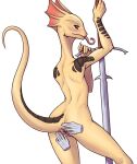  animal_genitalia anthro anus desert_avenger disembodied_hand divinity_(series) female frill_(anatomy) genital_slit genitals hi_res lizard_(divinity) lizardman melee_weapon nude pussy red_eyes scalie slit solo spread_slit sword tail tongue tongue_out weapon 