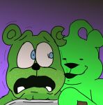  anthro bear candy dessert duo food green gummibar gummy_(food) gummy_bear_(food) gummybear_and_friends hi_res humanoid humor joke male male/male mammal nathanlepoyo ringo_(nathanlepoyo) 