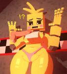  3d_(artwork) avian big_breasts bird blonde_hair breasts chica_(fnaf) chicken coresvoid digital_media_(artwork) disembodied_penis female five_nights_at_freddy&#039;s five_nights_at_freddy&#039;s_2 galliform gallus_(genus) genitals hair hi_res looking_at_genitalia looking_at_penis machine male microsoft mine-imator minecraft mojang penis phasianid robot scottgames sharp_teeth shocked shocked_expression simple_background smooth_skin solo teeth thick_thighs toy_chica_(fnaf) xbox_game_studios yellow_body 