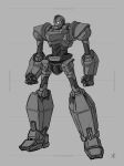  absurdres apoloniodraws artist_name clenched_hands full_body grey_background greyscale highres iron_giant_(mecha) looking_down mecha monochrome no_humans redesign robot science_fiction solo standing the_iron_giant 