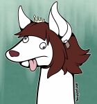  2020 anthro big_ears brown_hair crown digital_media_(artwork) fur fuyu_graycen googly_eyes hair headgear hi_res humor hybrid icon male signature smuppetfan69 sock_puppet solo tape tongue tongue_out transformation white_body white_fur 