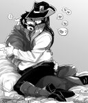  2boys ass_grab bara beard card couple cowboy_hat facial_hair from_side grabbing_another&#039;s_ass graves_(league_of_legends) greyscale groping hair_slicked_back hand_under_clothes hat hat_over_eyes heart karipaku league_of_legends long_hair male_focus mature_male monochrome multiple_boys muscular muscular_male mustache on_bed pants playing_card shoes short_hair sitting sitting_on_lap sitting_on_person spoken_heart sweatdrop thick_eyebrows twisted_fate yaoi 